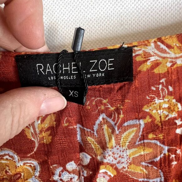 Rachel Zoe NWT Orange Floral Print Short Sleeve Vneck Boho Blouse Size XS - Picture 5 of 7